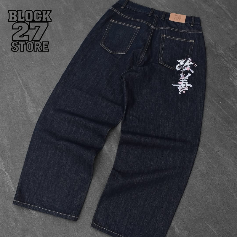 Embroidery Font Free - Pantalones vaqueros para hombre Harajuku Y2K