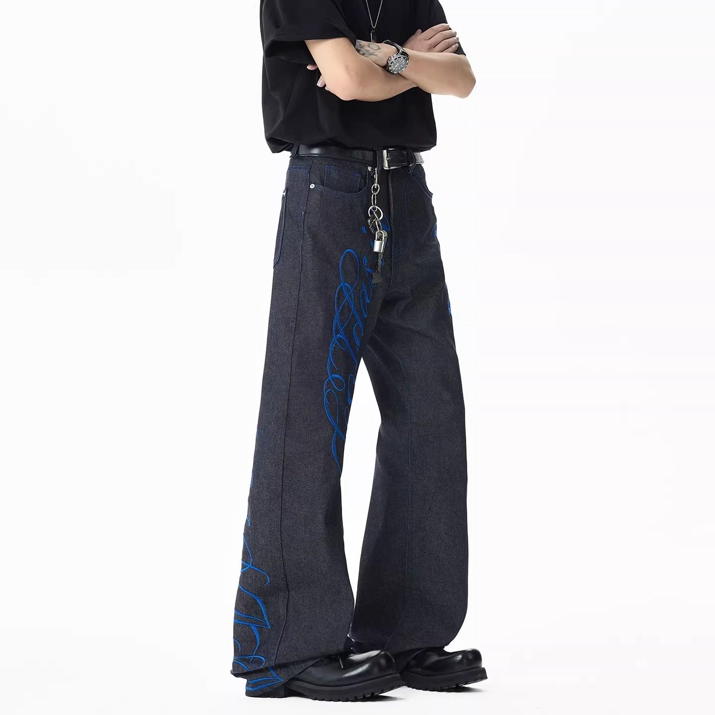Embroidery Font Free - Pantalones de mezclilla para hombre con