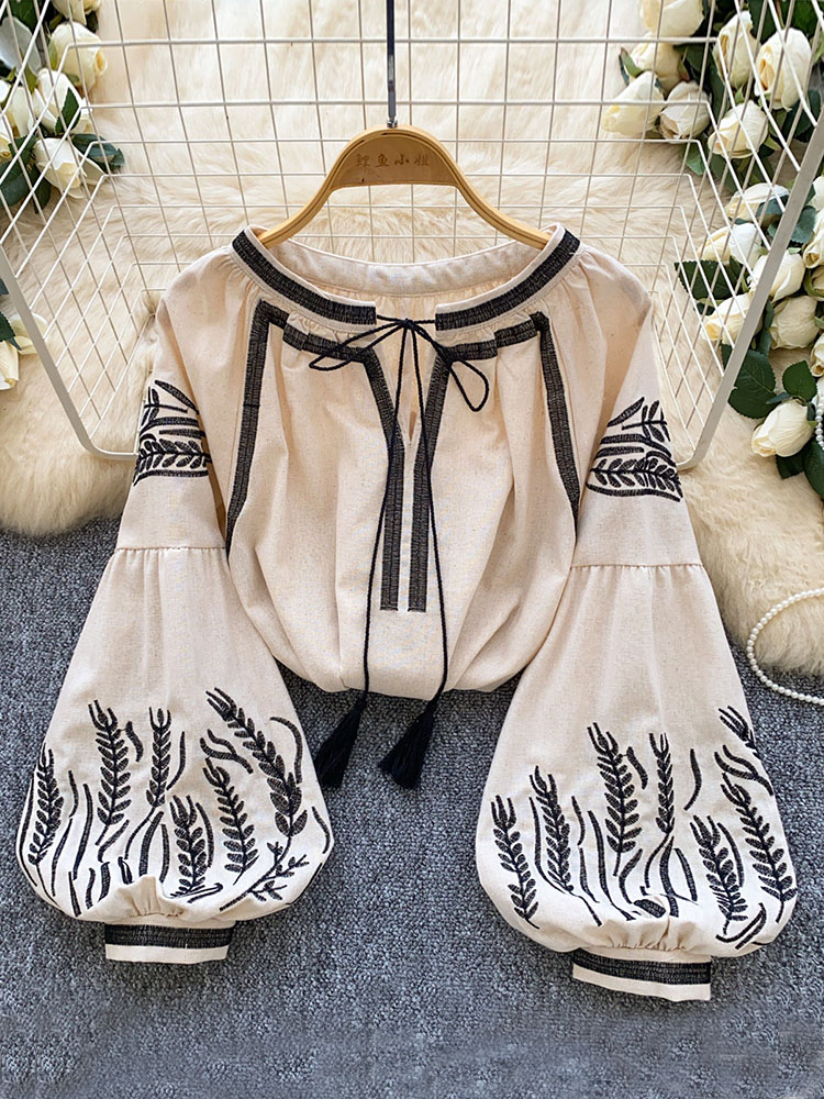 Embroidery On Shirt - Blusa de Estilo Bohemio para Mujer,