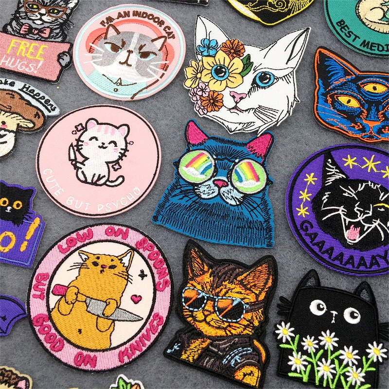 Embroidery Converse - Parche bordado de cara de gato,