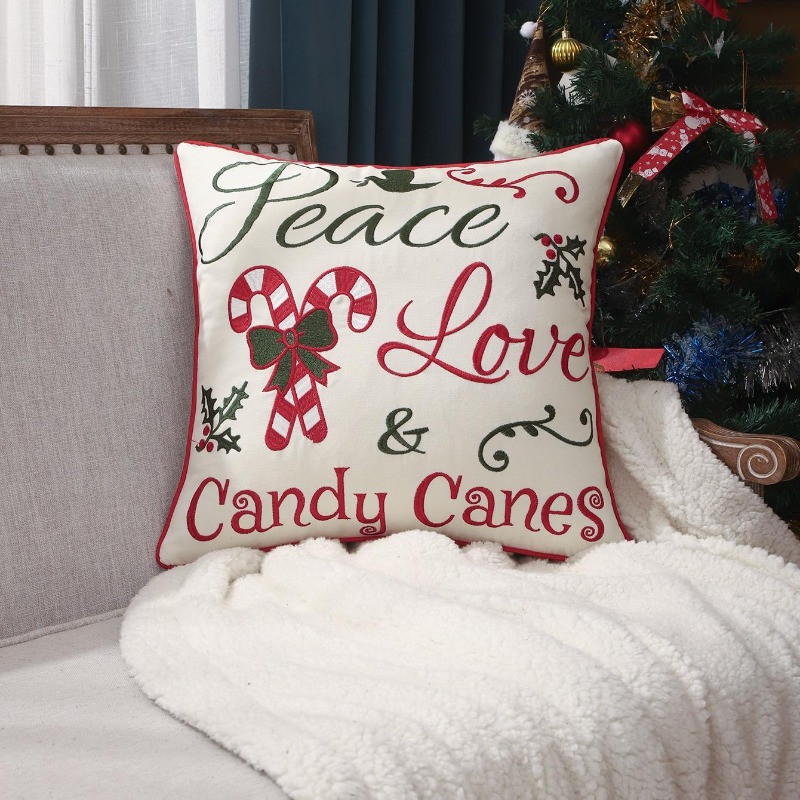 Embroidery Xmas Decorations - Funda de cojín navideña con bordado