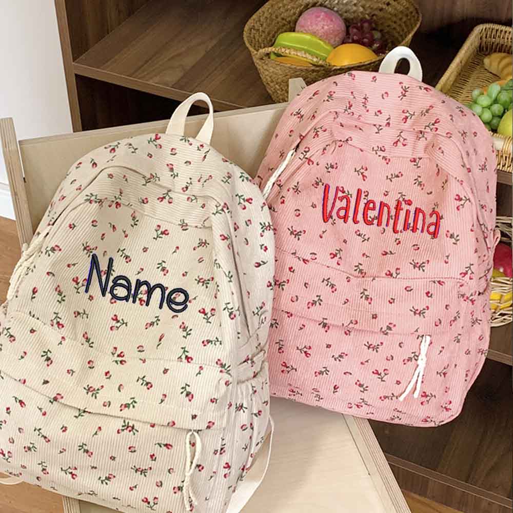 Embroidery Name Designs - Mochila estampada de pana Ins, mochila