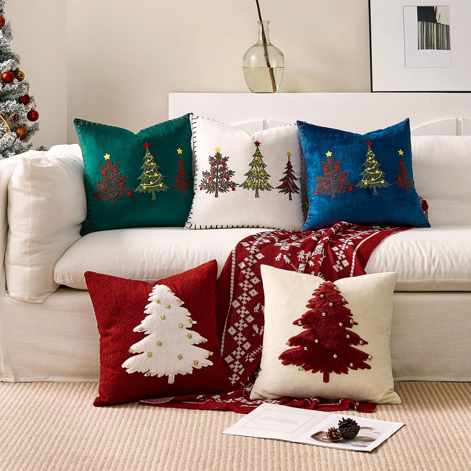 Embroidery Xmas Decorations - Funda de cojín bordada, funda de