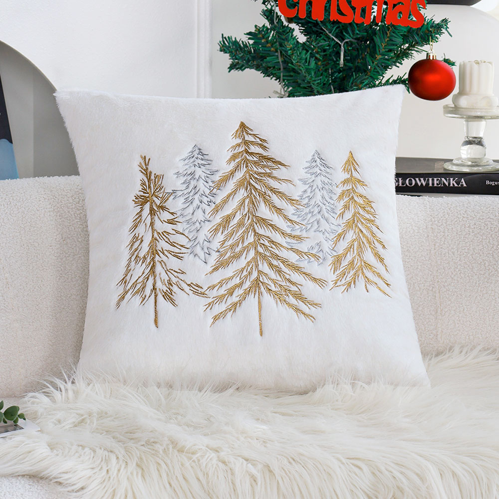 Embroidery Xmas Decorations - Funda de almohada navideña de piel